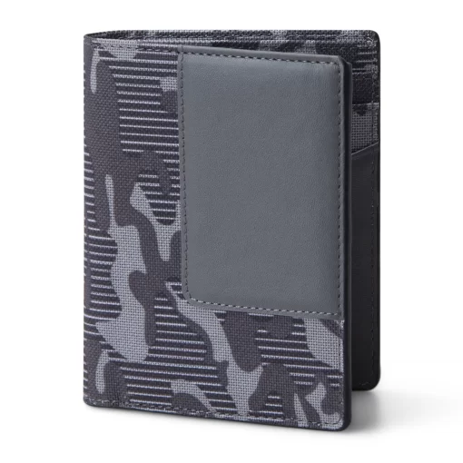 4CN02CJ Personalized Leather And Fabric 3-Fold Vertical Wallet - Leader T - Gray Camou
