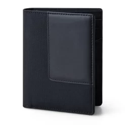 4CN02CJ Personalized Leather And Fabric 3-Fold Vertical Wallet - Leader T - Black