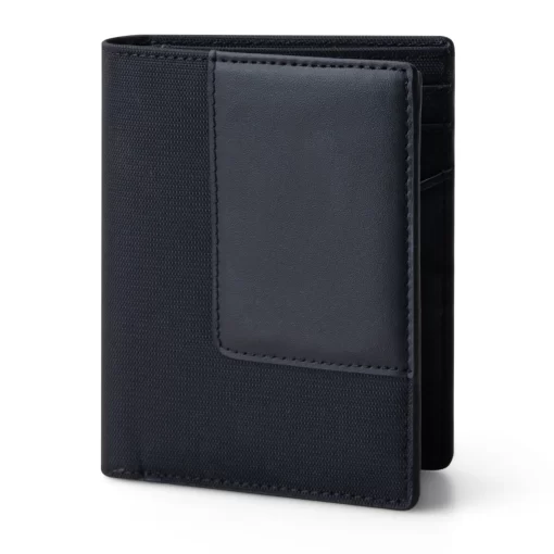 4CN02CJ Personalized Leather And Fabric 3-Fold Vertical Wallet - Leader T - Black