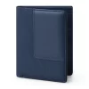4CN02CJ Personalized Leather And Fabric 3-Fold Vertical Wallet - Leader T - Navy Blue