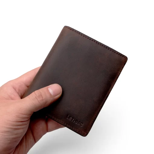 4CP10CJ Personalized Classic Vertical Waxed Leather Wallet - Rustic-V