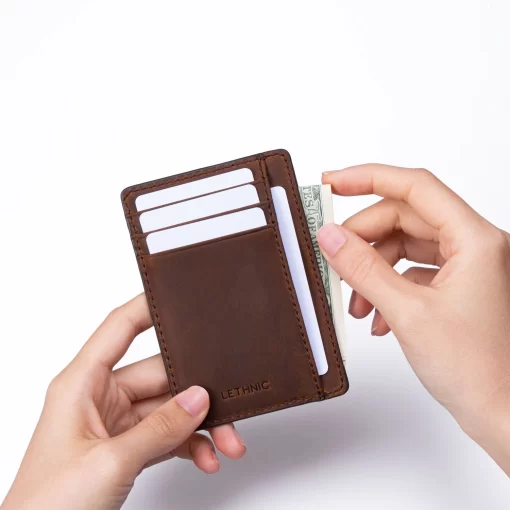 4CP12CJ Personalized Compact Waxed Leather Card Wallet - Slim 02