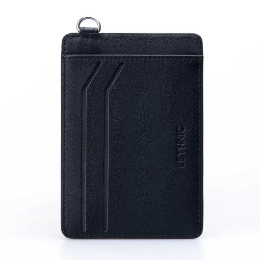 4CP11CJ Personalized Mini Employee Card Wallet, Super Thin, Compact - Lethnic Slim D - Black