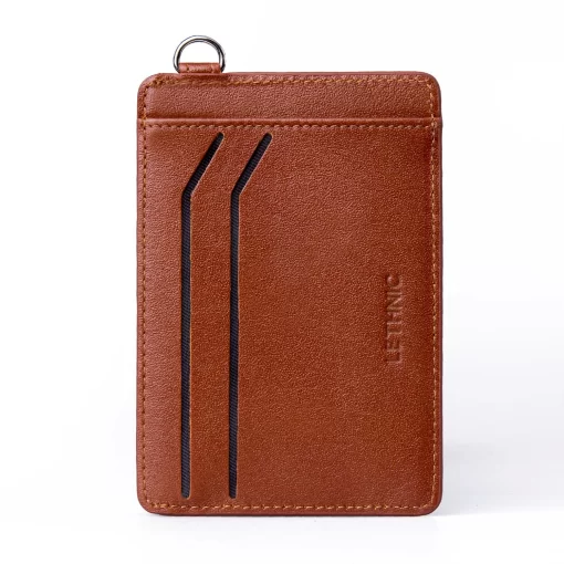4CP11CJ Personalized Mini Employee Card Wallet, Super Thin, Compact - Lethnic Slim D - Brown