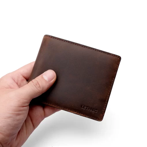 4CO05CJ Personalized Classic Horizontal Waxed Leather Wallet - Rustic-H