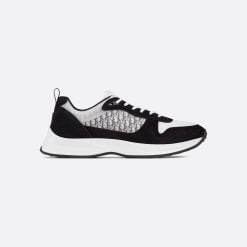 B25 Runner Sneaker Black Suede With White Technical Mesh And Black Dior Oblique Canvas - 3SN259YUH_H960