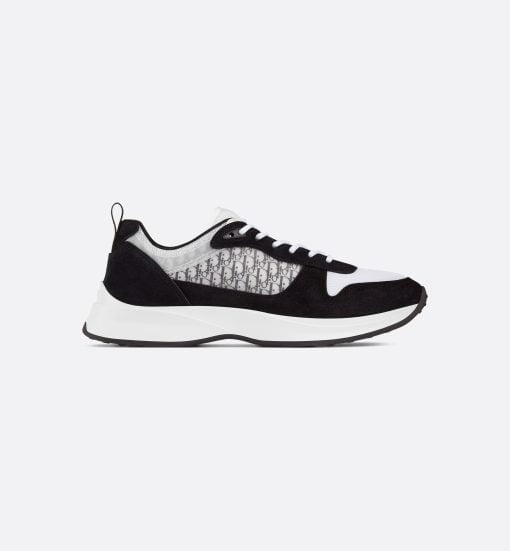 B25 Runner Sneaker Black Suede With White Technical Mesh And Black Dior Oblique Canvas - 3SN259YUH_H960