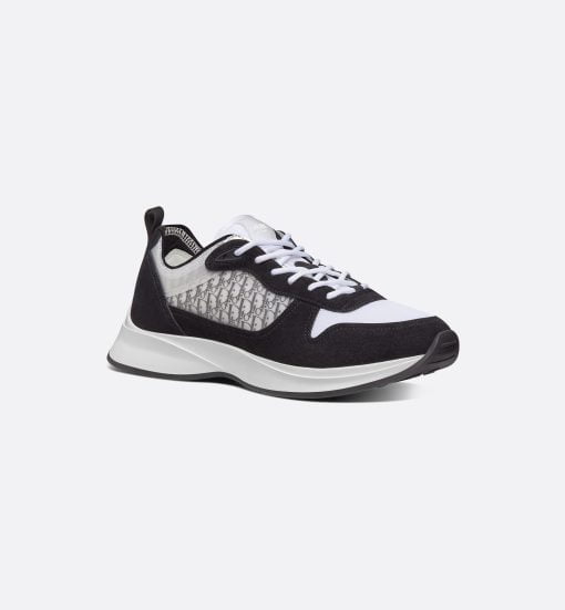 B25 Runner Sneaker Black Suede With White Technical Mesh And Black Dior Oblique Canvas - 3SN259YUH_H960