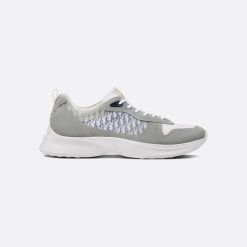 B25 Runner Sneaker Gray Suede And White Technical Mesh With Blue And White Dior Oblique Canvas - 3SN283ZMI_H865