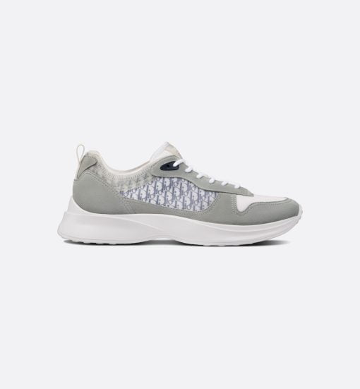 B25 Runner Sneaker Gray Suede And White Technical Mesh With Blue And White Dior Oblique Canvas - 3SN283ZMI_H865