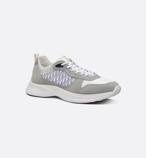 B25 Runner Sneaker Gray Suede And White Technical Mesh With Blue And White Dior Oblique Canvas - 3SN283ZMI_H865