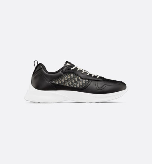 B25 Runner Sneaker Black Smooth Calfskin And Beige And Black Dior Oblique Jacquard - 3SN299ZIR_H965