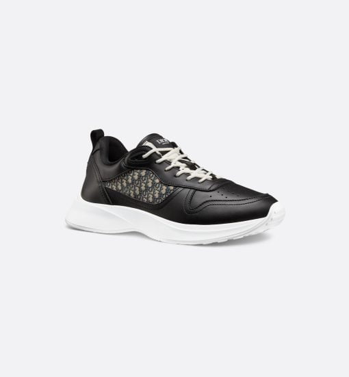 B25 Runner Sneaker Black Smooth Calfskin And Beige And Black Dior Oblique Jacquard - 3SN299ZIR_H965