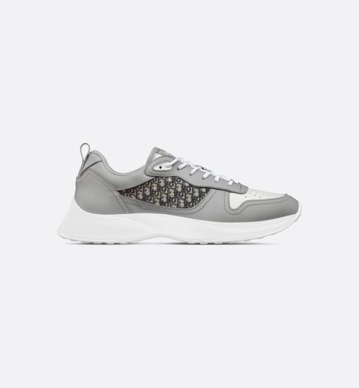 B25 Runner Sneaker Dior Gray And White Smooth Calfskin with Beige And Black Dior Oblique Jacquard - 3SN299ZIR_H165