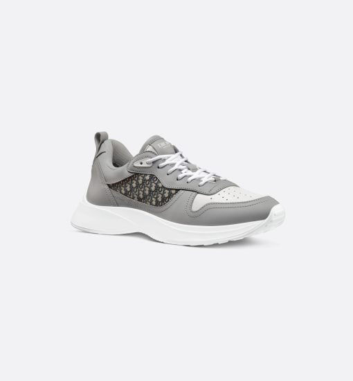 B25 Runner Sneaker Dior Gray And White Smooth Calfskin with Beige And Black Dior Oblique Jacquard - 3SN299ZIR_H165