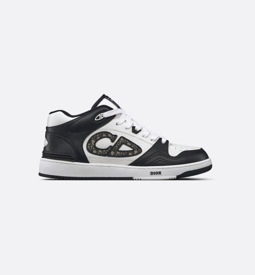 B57 Mid-Top Sneaker Black and White Smooth Calfskin With Beige And Black Dior Oblique Jacquard - 3SH141ZXU_H960