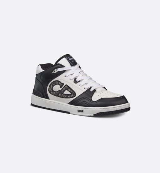 B57 Mid-Top Sneaker Black and White Smooth Calfskin With Beige And Black Dior Oblique Jacquard - 3SH141ZXU_H960