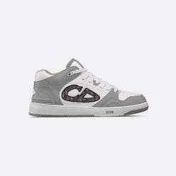 B57 Mid-Top Sneaker Gray And White Smooth Calfskin With Beige And Black Dior Oblique Jacquard - 3SH141ZXU_H860