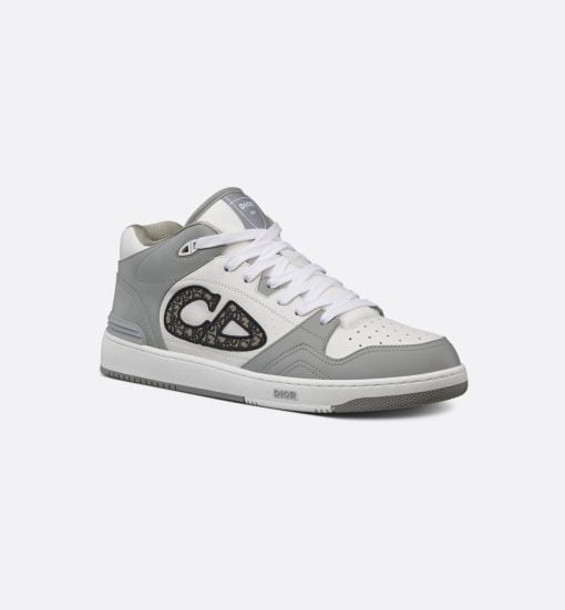 B57 Mid-Top Sneaker Gray And White Smooth Calfskin With Beige And Black Dior Oblique Jacquard - 3SH141ZXU_H860