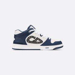 B57 Mid-Top Sneaker Navy Blue And White Smooth Calfskin With Beige And Black Dior Oblique Jacquard - 3SH141ZXU_H553