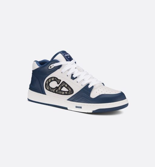 B57 Mid-Top Sneaker Navy Blue And White Smooth Calfskin With Beige And Black Dior Oblique Jacquard - 3SH141ZXU_H553