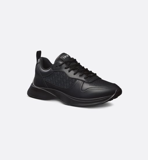 B25 Runner Sneaker Black Smooth Calfskin And Dior Oblique Jacquard - 3SN299ZIR_H900