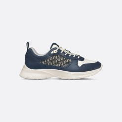 B25 Runner Sneaker Navy Blue And Cream Smooth Calfskin with Beige And Black Dior Oblique Jacquard - 3SN299ZIR_H561
