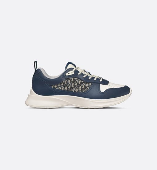 B25 Runner Sneaker Navy Blue And Cream Smooth Calfskin with Beige And Black Dior Oblique Jacquard - 3SN299ZIR_H561