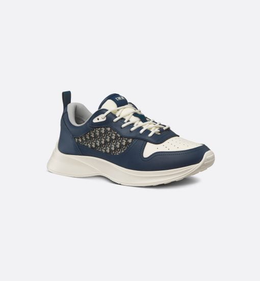 B25 Runner Sneaker Navy Blue And Cream Smooth Calfskin with Beige And Black Dior Oblique Jacquard - 3SN299ZIR_H561