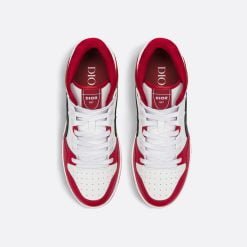 Alternative view of B57 Mid-Top Sneaker Red And White Smooth Calfskin With Beige And Black Dior Oblique Jacquard