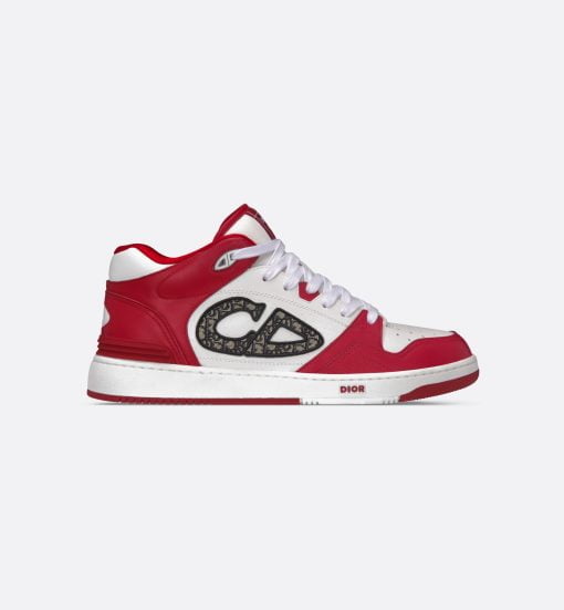 B57 Mid-Top Sneaker Red And White Smooth Calfskin With Beige And Black Dior Oblique Jacquard - 3SH141ZXU_H306