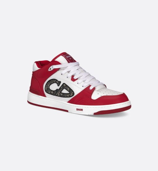 B57 Mid-Top Sneaker Red And White Smooth Calfskin With Beige And Black Dior Oblique Jacquard - 3SH141ZXU_H306