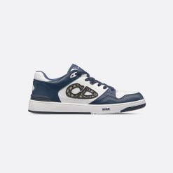 B57 Low-Top Sneaker Navy Blue And White Smooth Calfskin With Beige And Black Dior Oblique Jacquard - 3SN318ZXU_H553