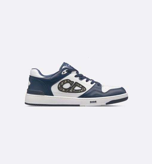 B57 Low-Top Sneaker Navy Blue And White Smooth Calfskin With Beige And Black Dior Oblique Jacquard - 3SN318ZXU_H553