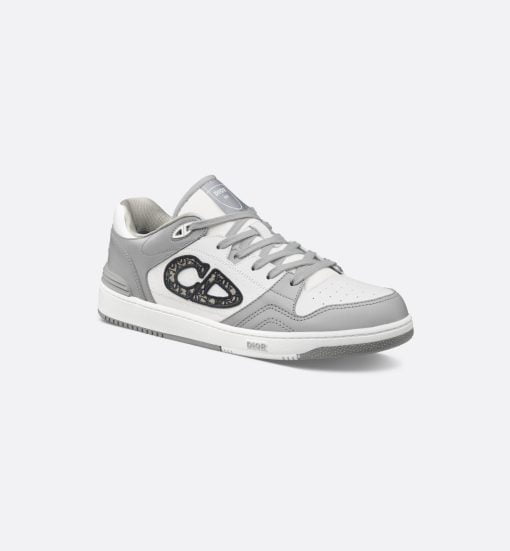 B57 Low-Top Sneaker Dior Gray And White Smooth Calfskin With Beige And Black Dior Oblique Jacquard - 3SN318ZXU_H860