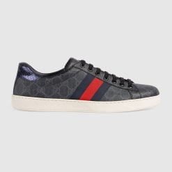 Men's Gucci ACE Sneaker With Web Black And Grey GG Supreme Canvas - 429445 96G50 1130