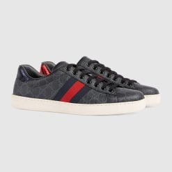 Alternative view of Men's Gucci ACE Sneaker With Web Black And Grey GG Supreme Canvas