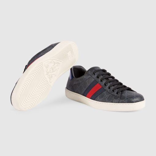 Men's Gucci ACE Sneaker With Web Black And Grey GG Supreme Canvas - 429445 96G50 1130