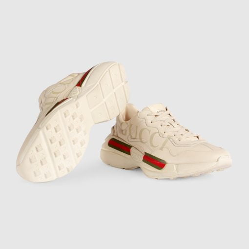 Men's Rhyton Gucci Logo Leather Sneaker Lvory Leather With Gucci Vintage Logo - 500877 DRW00 9522