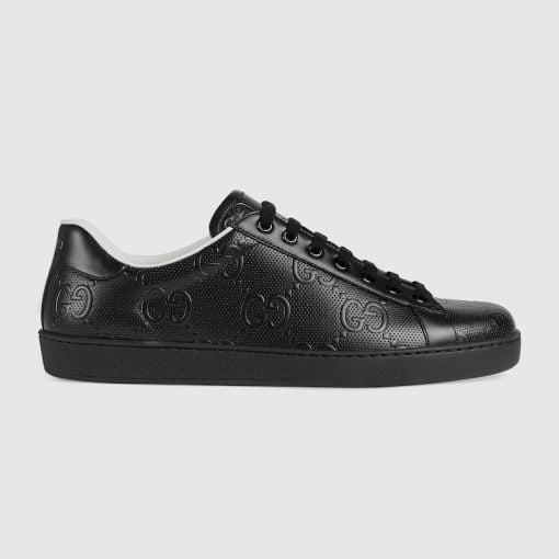 Men's ACE GG Embroidered Sneaker Black Leather - 625787 1XK10 1000