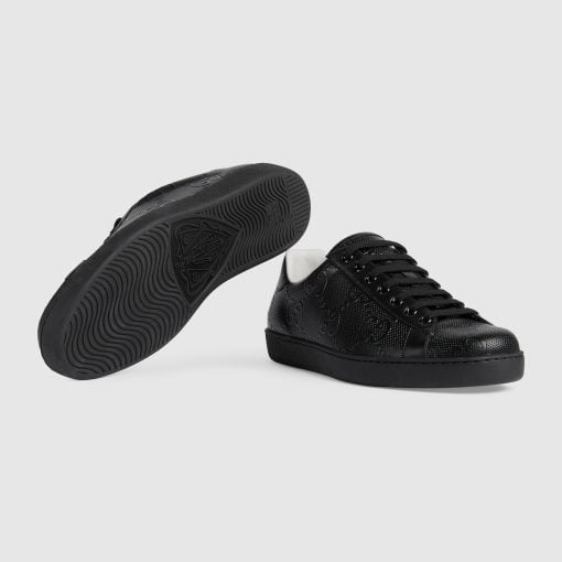 Men's ACE GG Embroidered Sneaker Black Leather - 625787 1XK10 1000