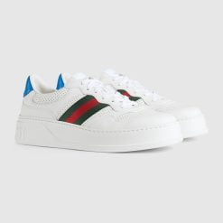 Alternative view of Men's Sneaker With Web White Leather With Blue Detail At Back