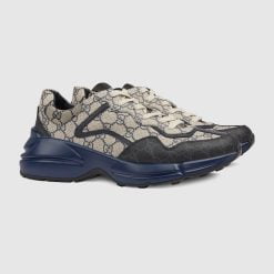 Alternative view of Men's GG Rhyton Sneaker Beige And Blue GG Supreme Canvas