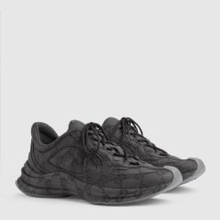 Alternative view of Men's Gucci Run Sneaker Black Leather With GG Water Transfer Print