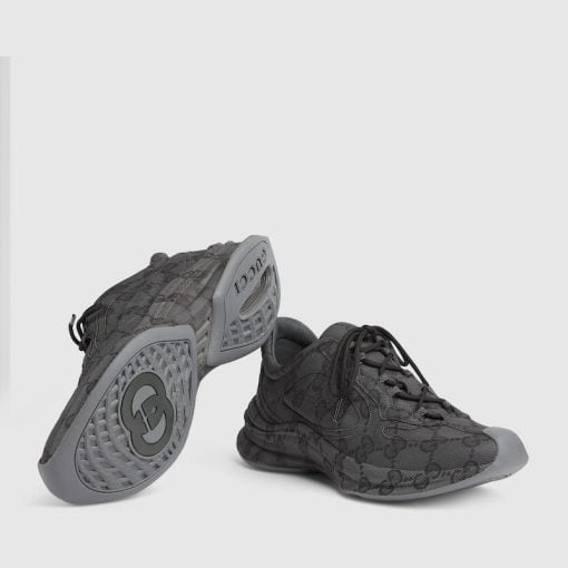 Men's Gucci Run Sneaker Black Leather With GG Water Transfer Print - 721116 AABEB 1103