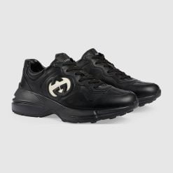 Alternative view of Men's Interlocking GG Rhyton Sneaker Black Leather