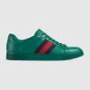 Men's Gucci ACE Sneaker With Web Green Leather - 757892 AAC24 3045