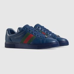 Alternative view of Men's Gucci ACE Sneaker With Web Blue Leather
