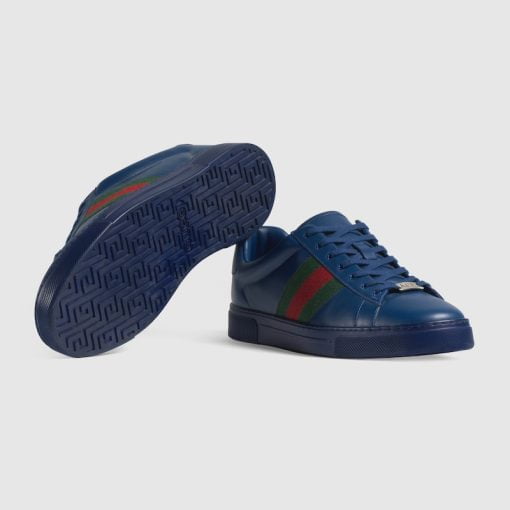 Men's Gucci ACE Sneaker With Web Blue Leather - 757892 AAC24 4255
