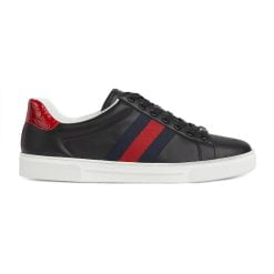 Men's Gucci ACE Sneaker With Web Black Leather - 757892 AACAG 1096